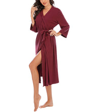 Women Kimono Robes Lightweight Cotton Long Robe Knit Bathrobe Soft Sleepwear V-Neck Loungewear for Women Burgundy dark M