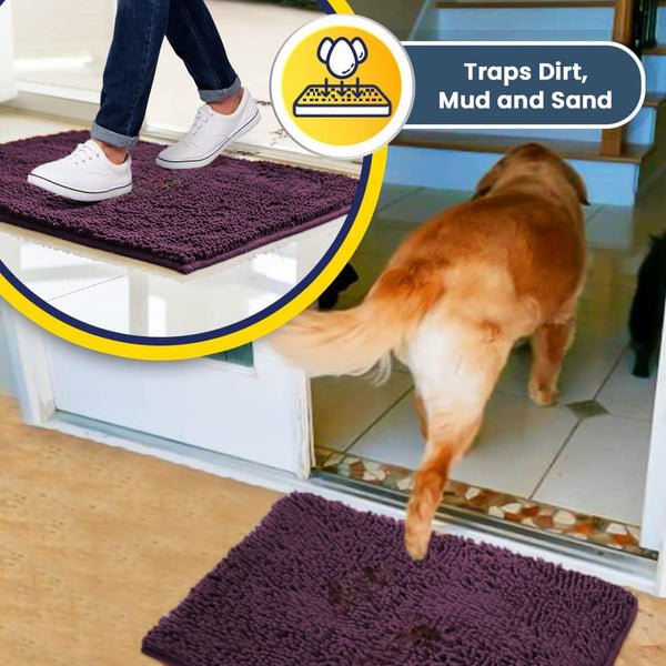 Muddy Mat® Original Dog Door Mat for Muddy Paws, Super Absorbent Microfiber, Non-Slip Washable Pet Rug, Quick Dry Chenille Entryway Carpet, Machine Washable Indoor Outdoor mat, Dark Purple 19"x30"