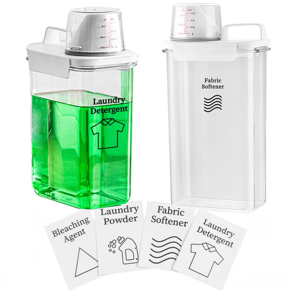 [2 Pack] Laundry Detergent Dispenser for Laundry Room Organization and Storage,78 Oz Laundry Soap Dispenser,Liquid Laundry Detergent Dispenser with 4 Removable Labels,BPA Free & PET Plastic, Clear