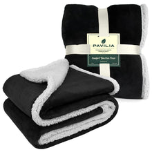 PAVILIA Premium Sherpa Throw Blanket for Couch Sofa | Super Soft, Cozy, Plush Microfiber Black Throw for Chair | Reversible Warm Flannel Fleece Solid Blanket(Black, 50 x 60 Inches)