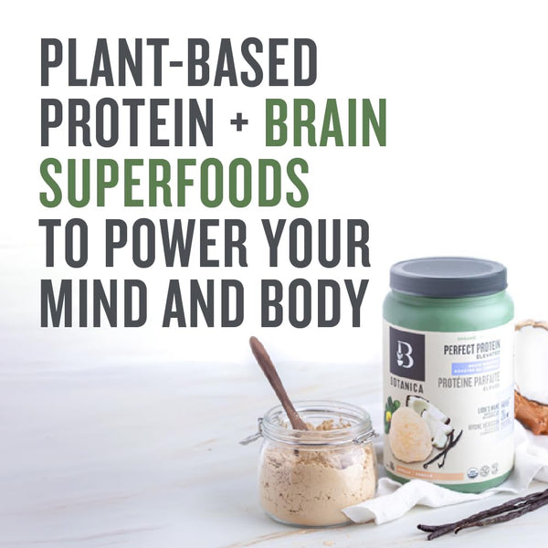 Botanica Health Perfect Protein Elevated Brain Booster, Versatile Protein Powder with Added Brain Superfoods and B Vitamins, Stress Repair, Muscle Recovery, Focus and Cognitive Support, Vanilla Protein Powder, Coconut Milk Powder, Lion's Mane, Rhodiola, O