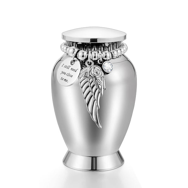 Small Urns for Human Ashes 2.85 Inch Small Keepsake Urns with Wing Charm Mini Cremation Urns for Ashes Birthstone Stainless Steel Memorial Ashes Keepsake