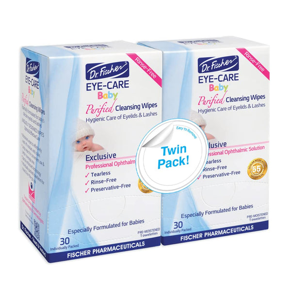 Purified, Non Irritating, Hypoallergenic & Sensitive Approved Baby Eyelid Wipes by Dr. Fischer – Pre-moistened, Rinse Free and Pediatrician Recommended (Twin Pack)