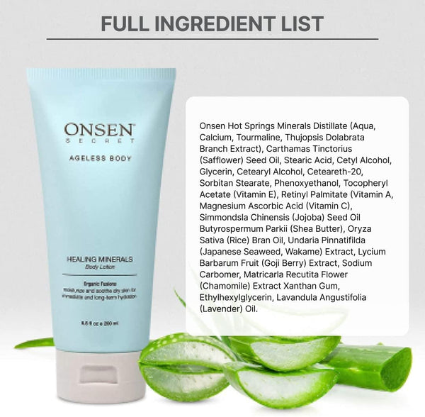 Onsen Secret Natural Daily Moisturizing Body Lotion w/Smoothing Organic Shea Butter for Normal to Dry Skin, Jojoba, Aloe Vera, Vitamin E & Rice Bran Non-Greasy (Hydrating Leaves)