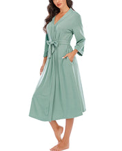 Women Kimono Robes Lightweight Cotton Long Robe Knit Bathrobe Soft Sleepwear V-Neck Loungewear for Women S-XXL (Celadon Green, Medium)