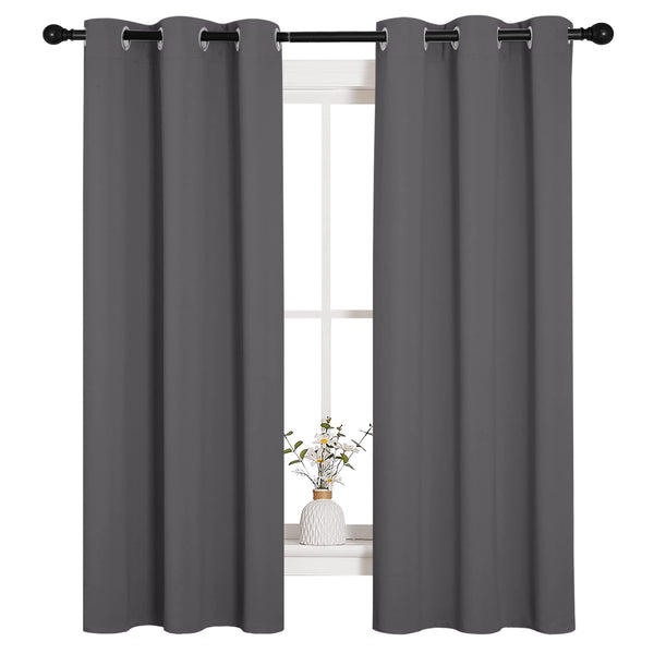 NICETOWN Grey Blackout Curtains - Bedroom Curtain 2 Panels, Basement Small Window Curtains Grommet Top Thermal Insulated Curtains Valance, 34 x 63 Inch