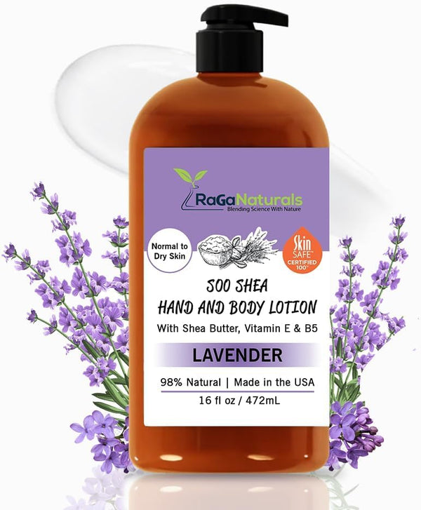 RaGaNaturals Lavender Body Lotion - Lavender Shea Butter Lotion with Argan and Avocado Oil - Plant Based, All Natural, Non-Greasy, Vegan, Cruelty-Free, Deeply Nourishing Moisturizer - 16 Fl Oz