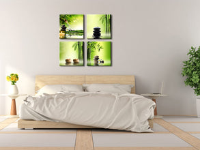 Pyradecor Modern 4 Panel Stretched and Framed Contemporary Zen Giclee Canvas Prints Perfect Bamboo Green Pictures on Canvas Wall Art for Home Office Decorations Living Room Bedroom