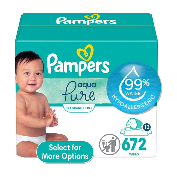 Pampers Aqua Pure Baby Wipes - 99% Water and Fragrance Free 12X 672 Count