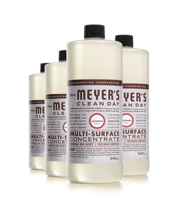 Mrs. Meyer's Clean Day Multi-Surface Cleaner Concentrate, Use to Clean Floors, Tile, Counters & More, Lavender Scent, 946 ml Bottles, 4 Pack