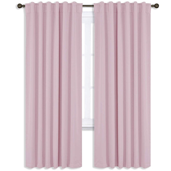 NICETOWN Solid Thermal Insulated Curtains for Preteen Child - Back Tab & Rod Pocket Blackout Draperies for Nursery/Bedroom, 52 Inch by 84 Inch in Baby Pink, 2 Panels