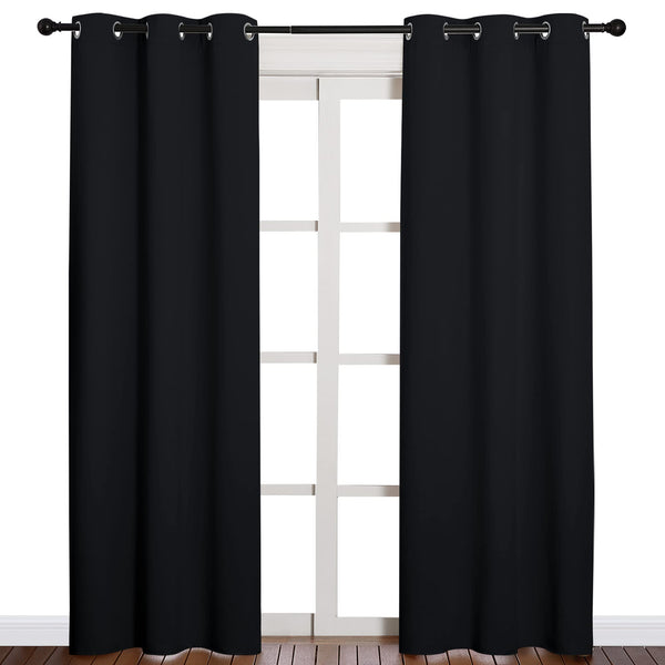 NICETOWN Blackout Curtains 84 Inches Long,Halloween Room Darkening Thermal Insulated Soli Grommet Curtains 2 Panels for Bedroom Living Room Windows (42 x 84 Inch,Black,2 Panels)