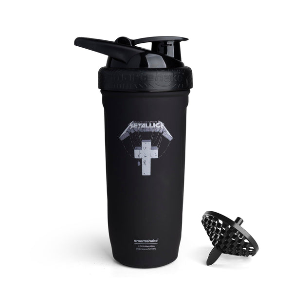 Smartshake Rockband Reforce Stainless Steel Protein Shaker Bottle 900 ml | 30 oz - Leakproof Screw-on Lid - BPA Free – Unisex - Metallica, Master of Puppets