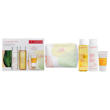 Clarins Cleansing Essentiels Set - Normal to Dry Skin 6.7oz Velvet Cleansing - Milk, 6.7oz Hydrating Toning Lotion, 0.4oz Comfort Scrub, Beauty Purse Women 4 Pc