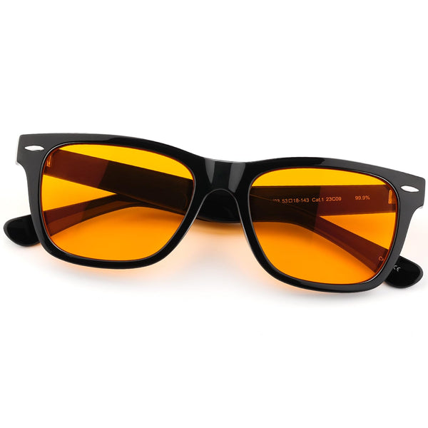 ViewJoy Sleep Glasses 99.9% Blue Light Glasses Dual AR Coatings Amber Orange Lens for Computer Gaming Reduce Eyestrain Black Frames