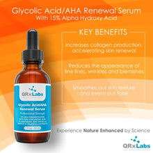 Glycolic Acid/AHA 15% Renewal Serum - Intensive Brightening, Smoothing, Exfoliating Serum for Night or Day - Fine Lines and Wrinkles Treatment - 30ml bottle