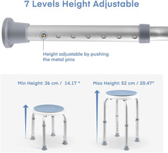 Shower Stool, 360 ° rotatable Bath Stool, Stable Shower Seat, 135kg, 36-52cm 7-Way Height Adjustable Shower Chair, Anti-Slip Feet, for Seniors, Handicapped, Pregnant Women, Adults and Children