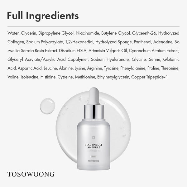 TOSOWOONG Real Spicule Ampoule with 30,000 Shots, Niacinamide, Panthenol, Liquid Skin Booster Serum, Pore Minimizer, Exfoliating, Dead Skin Cells, Skin Texture, Korean Skincare, 30ml, 1.01 fl. oz.