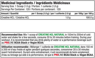 PROLINE Natural Creatine HCL Powder | Ultra Concentrated Creatine Hydrochloride (HCL) for Strength, Performance, Recovery | 1000mg Creatine HCL Per Serving | 120 Servings (Unflavoured)