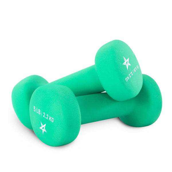 Yes4All Dumbbell Neoprene, poids et haltere, Weight set, hand weights for women, dumbbells pair, free weights (D. Green - 5lbs)