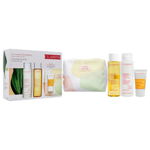 Clarins Cleansing Essentiels Set - Normal to Dry Skin 6.7oz Velvet Cleansing - Milk, 6.7oz Hydrating Toning Lotion, 0.4oz Comfort Scrub, Beauty Purse Women 4 Pc