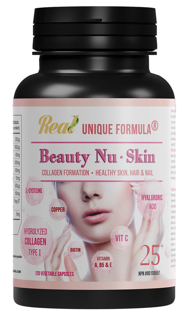 Unique Formula® Canadian-Made Beauty Skin 25+ | Hydrolyzed Collagen Type I, Hyaluronic Acid, L-Cysteine, Vitamins C, A, B5, E & Biotin, Copper | Complete Nutrients for Healthy Skin, Nails, Hair, Glowing look