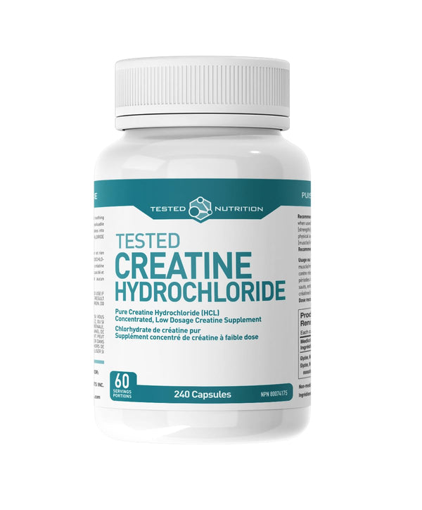 Tested Nutrition Creatine HCL Capsules | 750mg Creatine Hydrochloride HCL Capsules | Increased Muscle Mass, Strength, Performance, Recovery | 60 Servings (240 Capsules)