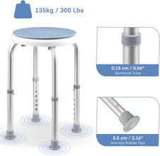 Shower Stool, 360 ° rotatable Bath Stool, Stable Shower Seat, 135kg, 36-52cm 7-Way Height Adjustable Shower Chair, Anti-Slip Feet, for Seniors, Handicapped, Pregnant Women, Adults and Children