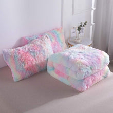 Wajade Faux Fur Plush Rainbow Comforter Set Fluffy Fuzzy Shaggy Bedding Set - 3PC Full Size Microfiber Soft Warm Quilt Set