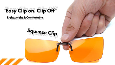 Vyzia Clip On Blue Light Blocking Glasses for Sleep | Fits Over Prescription Glasses, Orange Lenses Help Reduce Computer Eye Strain and Induce Sleep