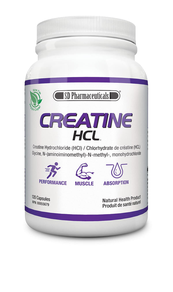 SD Pharmaceuticals CREATINE HCL - 120 caps - Enhance ATP Energy Metabolism - Maximizes Levels of Phosphocreatine - Muscle Cell Volume & Protein Synthesis - Satellite Cell Activity - Ultra Concentrated Form (Unflavoured, 120 Caps)