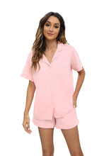 HEARTNICE Pajamas for Women, Button Down Pajama Shorts Set Soft Summer Solid Pjs Sets(Pink, L)