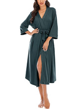 Women Kimono Robes Lightweight Long Robe Knit Bathrobe Soft Sleepwear V-Neck Loungewear for Women Green M