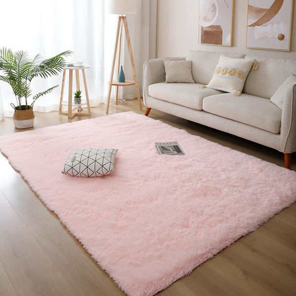 Poboton Super Soft Shaggy Area Rugs Fluffy Carpets, Indoor Area Rugs for Living Room Bedroom Kids, College Students Home Decor, Rectangular Fuzzy Rug, 4x6 Feet, Solid-Pink