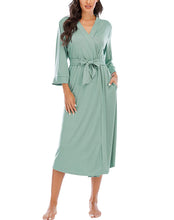 Women Kimono Robes Lightweight Cotton Long Robe Knit Bathrobe Soft Sleepwear V-Neck Loungewear for Women S-XXL (Celadon Green, Medium)