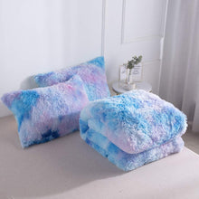 Wajade Faux Fur Plush Galaxy Blue Comforter Set Fluffy Fuzzy Shaggy Bedding Set - 3PC Full/Queen Microfiber Soft Warm Quilt Set