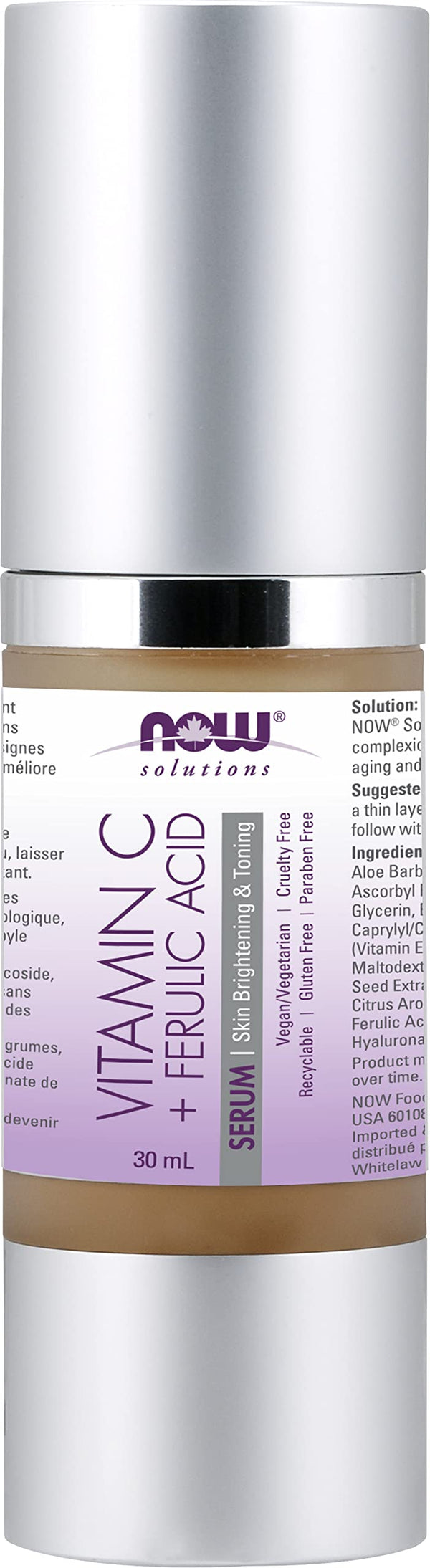 NOW Solutions, Vitamin C Serum Plus Ferulic Acid, Skin Brightening and Tightening, Highly Concentrated, 30mL