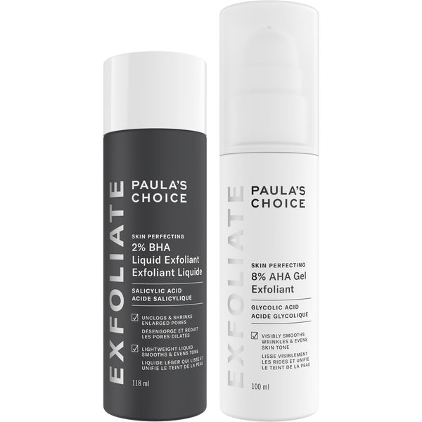 Paula's Choice SKIN PERFECTING 8% AHA Gel Exfoliant & 2% BHA Liquid Duo, Facial Exfoliants for Blackheads, Enlarged Pores, Wrinkles, Uneven Tone & Texture with Glycolic & Salicylic Acid, Set of 2