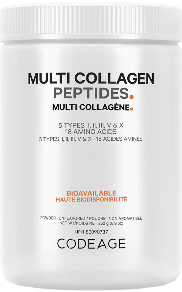 Codeage Multi Collagen Protein Powder Hydrolyzed, Type I, II, III, V, X, Grass Fed All in One Super Bone Broth and Collagen, 8.9 Ounces