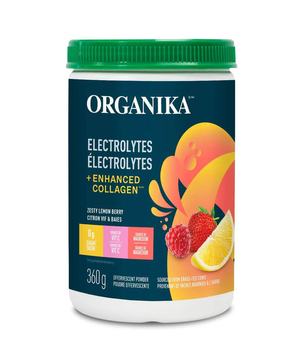 Organika Electrolyte Drink Mix Raspberry and Electrolytes + Enhanced Collagen Zesty Lemon Berry | 380 & 360g