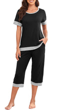 VINTATRE Women's Pajama Set Short Sleeve Shirt and Capri Pants Sleepwear Pjs Sets Lounge Set Black-XL