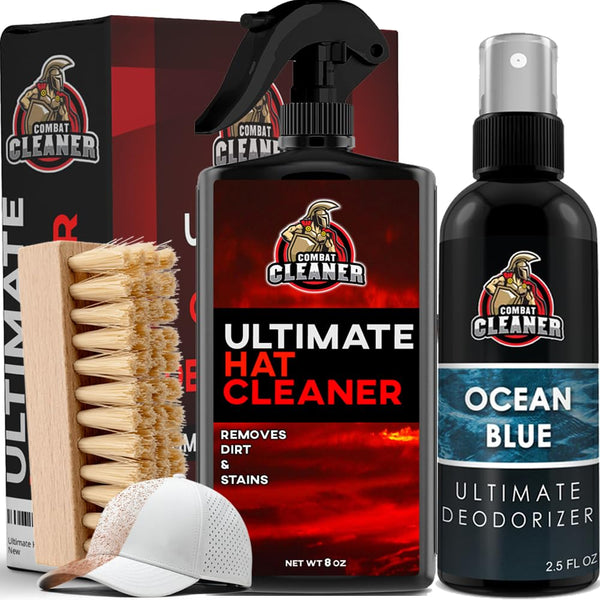 Ultimate Hat Cleaner Kit by Combat Cleaner | Hat Cleaner + Hat Deodorizer Spray + Premium Brush | Used for All Types of Hats