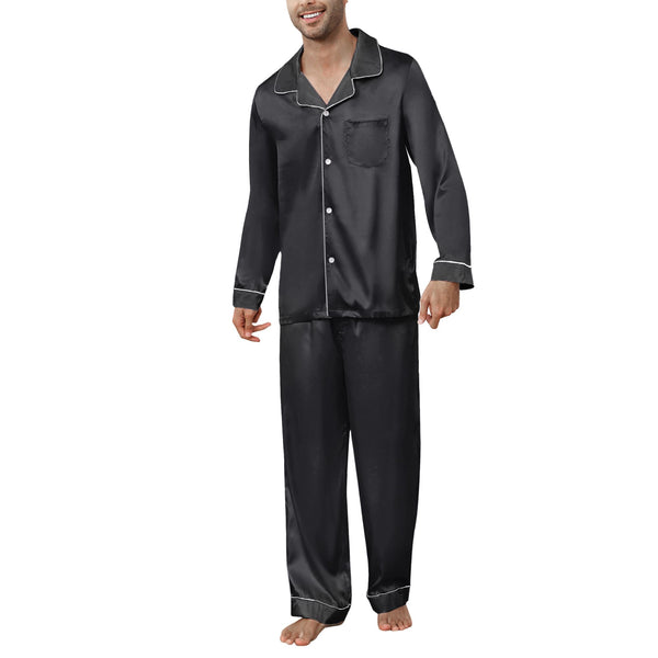 U2SKIIN Mens Silk Pajamas Set, Long Sleeve Satin Pajamas for Men Sleepwear Button Down Pjs Set Two-Piece(Black,L)