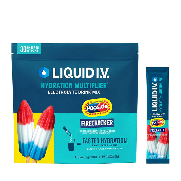 Liquid IV Hydration Multiplier Drink Mix 30 Count - Firecracker Flavor - 30 Total Individual Stick Packets - 480 Grams