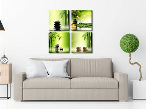 Pyradecor Modern 4 Panel Stretched and Framed Contemporary Zen Giclee Canvas Prints Perfect Bamboo Green Pictures on Canvas Wall Art for Home Office Decorations Living Room Bedroom