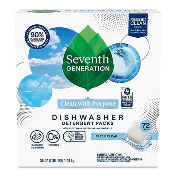 Seventh Generation Dishwasher Detergent Packs, Fragrance Free, 73 count