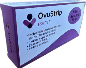 OvuStrip FSH (Follicle stimulating Hormone) * New!! Sensitive Strips!! * The ONLY FSH Test Brand with True Ultra-Sensitive Strips (10mIU/ml) *Checks Ovarian Reserve *6 Tests per Box *Easy to use!