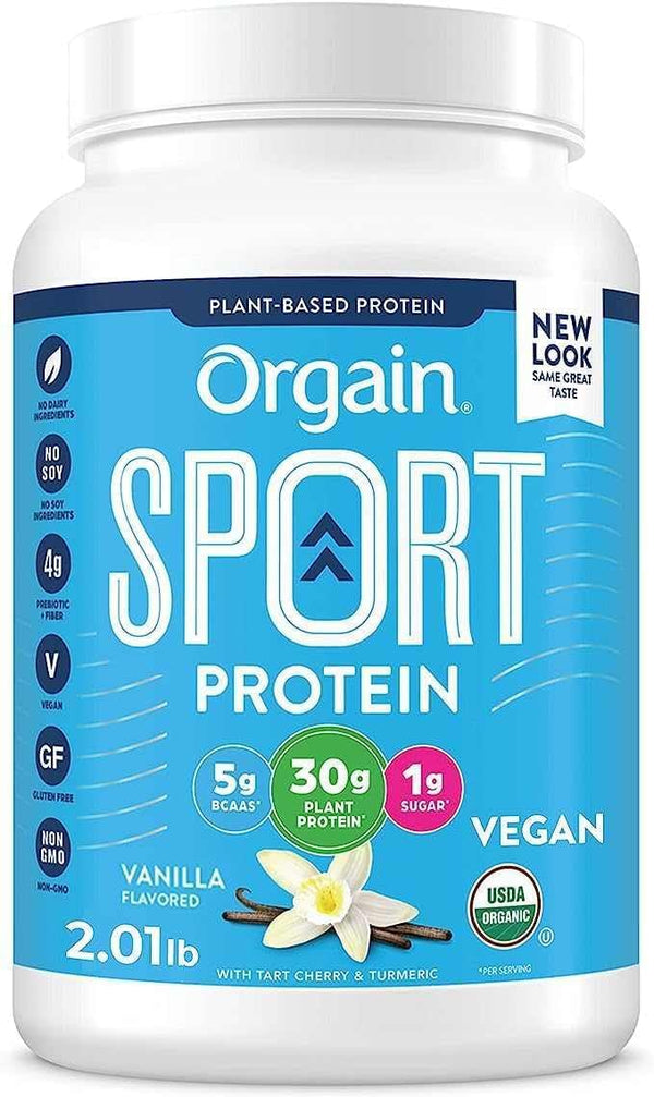 Orgain Vanilla Sport Plant-Based Protein Powder, Made with Organic Turmeric, Ginger, Beets, Chia Seeds, Cherry, Brown Rice and Fiber, Gluten Free, Vegan, Non GMO, Soy Free, Dairy Free - 912g