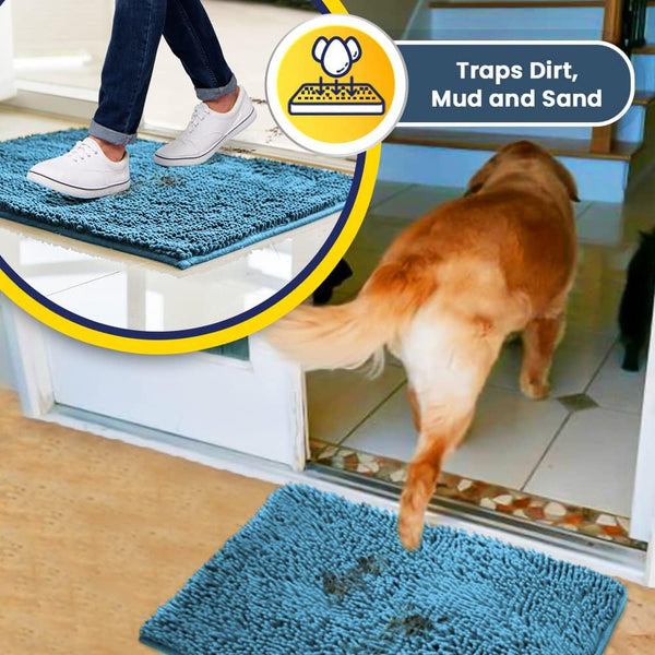 Muddy Mat® Original Dog Door Mat for Muddy Paws, Super Absorbent Microfiber, Non-Slip Washable Pet Rug, Quick Dry Chenille Entryway Carpet, Machine Washable Indoor Outdoor mat, Sky Blue 19"x30"