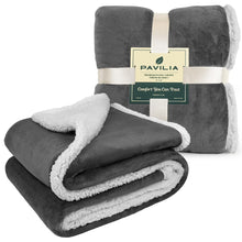 PAVILIA Premium Sherpa Twin Size Blanket | Flannel Fleece Twin Bed Dark Grey Blanket | Plush, Soft, Cozy, Warm, Lightweight Microfiber, Reversible, All Season Use (Charcoal, 60 x 80 Inches)